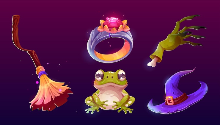 Vector gratuito elementos del juego de dibujos animados de brujas