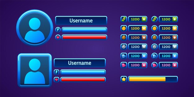 Elementos de juego de interfaz de usuario de perfil de usuario con avatares