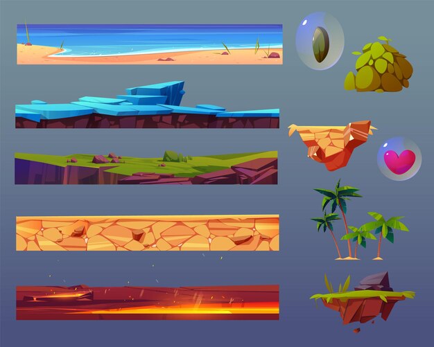 Elementos de juego ui con plataforma de tierra flotante