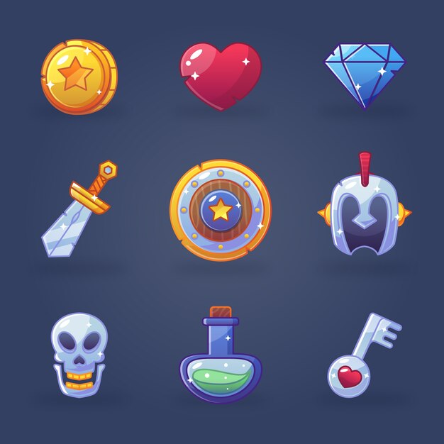 Elementos de juego de videojuegos dibujados a mano