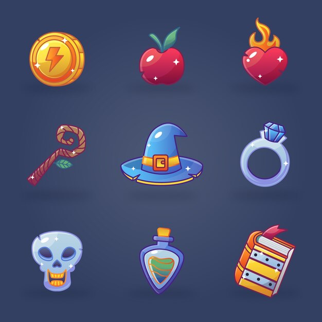 Elementos de juego de videojuegos dibujados a mano