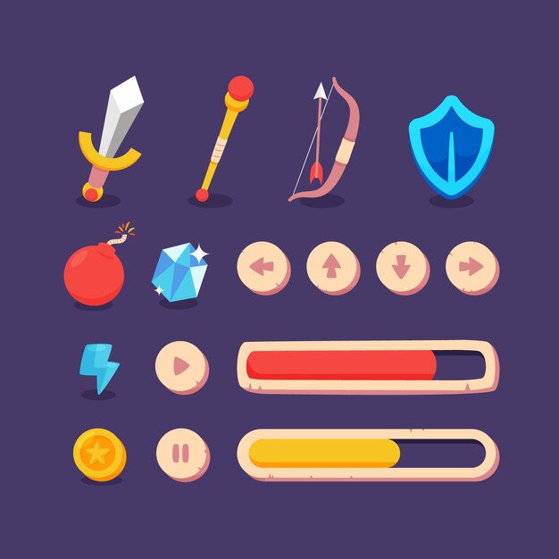 Elementos de juego de videojuegos dibujados a mano