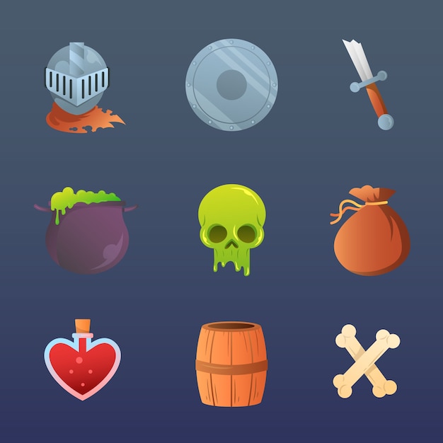 Elementos de juego de videojuegos dibujados a mano