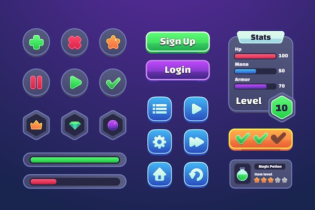 Elementos de juego de videojuegos dibujados a mano