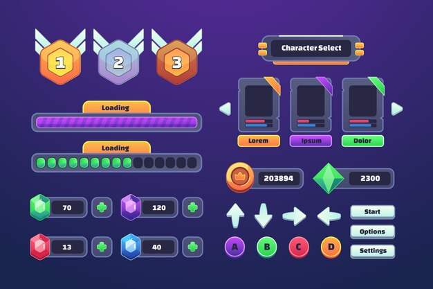 Elementos de juego de videojuegos dibujados a mano