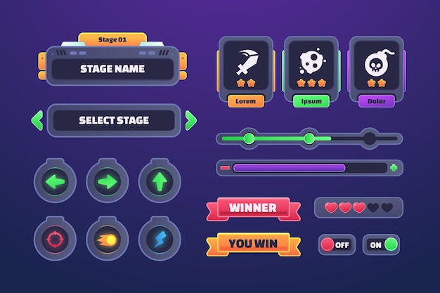 Elementos de juego de videojuegos dibujados a mano