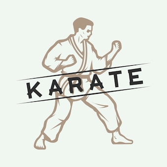 Elementos de logotipo, emblema, insignia, etiqueta y diseño de karate o artes marciales vintage. ilustración vectorial
