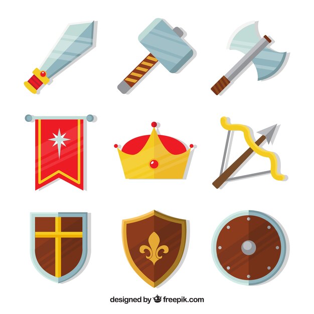 Elementos medievales con diseño plano