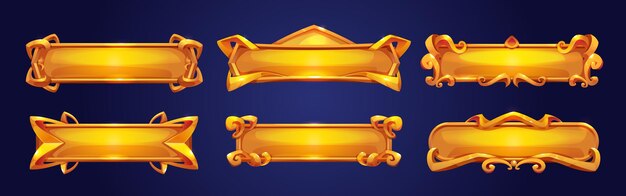 Elementos de menú de juego de interfaz de usuario de botones dorados medievales