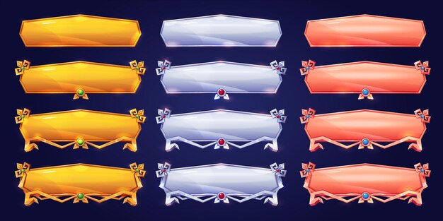 Elementos de menú de juego de interfaz de usuario de botones dorados medievales