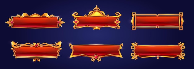 Elementos de menú de juego de interfaz de usuario de botones rojos medievales