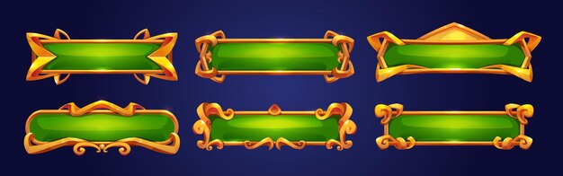 Elementos de menú de juego de interfaz de usuario de botones verdes medievales