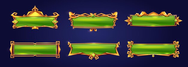 Elementos de menú de juego de interfaz de usuario de botones verdes medievales