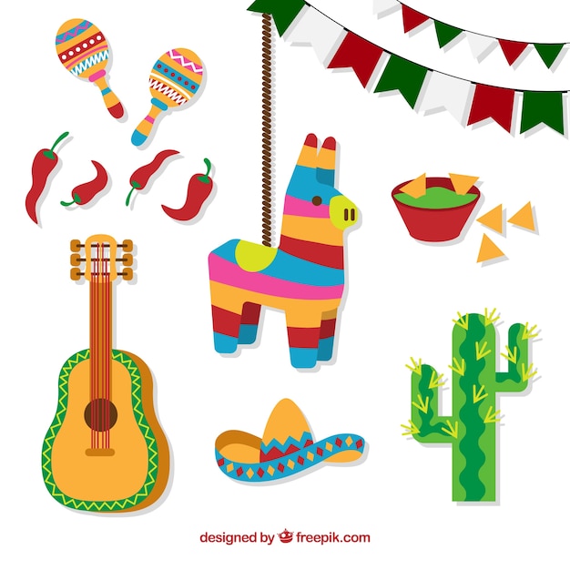Elementos mexicanos coloridos