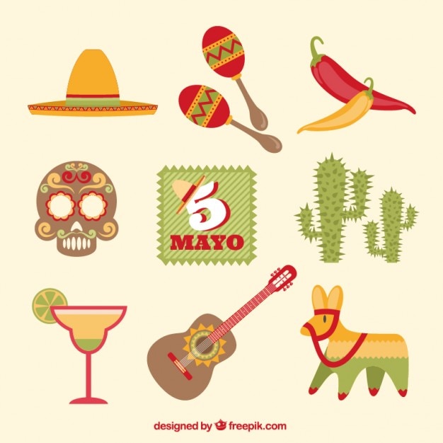 Elementos mexicanos tradicionales para el cinco de mayo