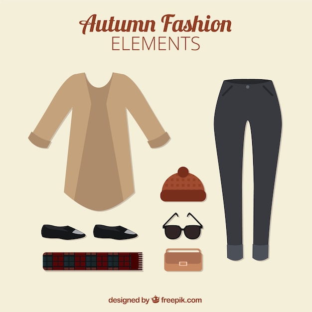 Elementos a la moda de otoño en estilo plano