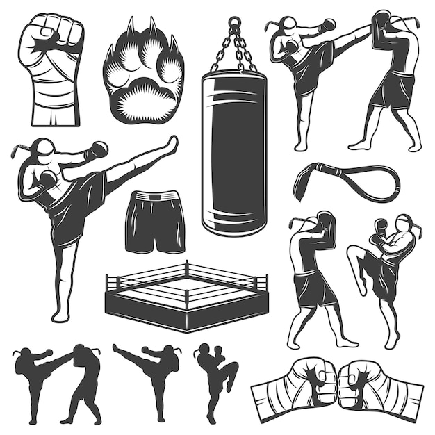 Elementos monocromáticos de muay thai