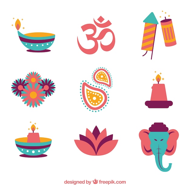 Vector gratuito elementos multicolor de diwali