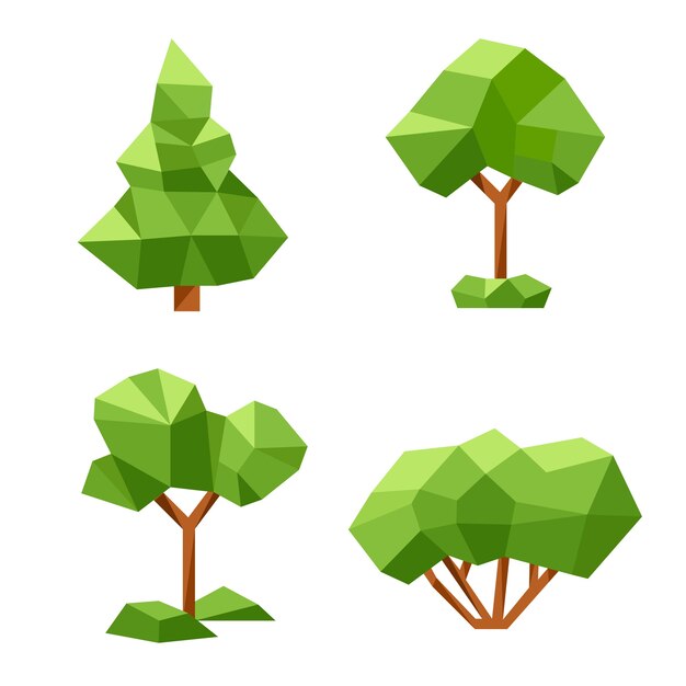 Elementos de naturaleza low poly de diseño plano
