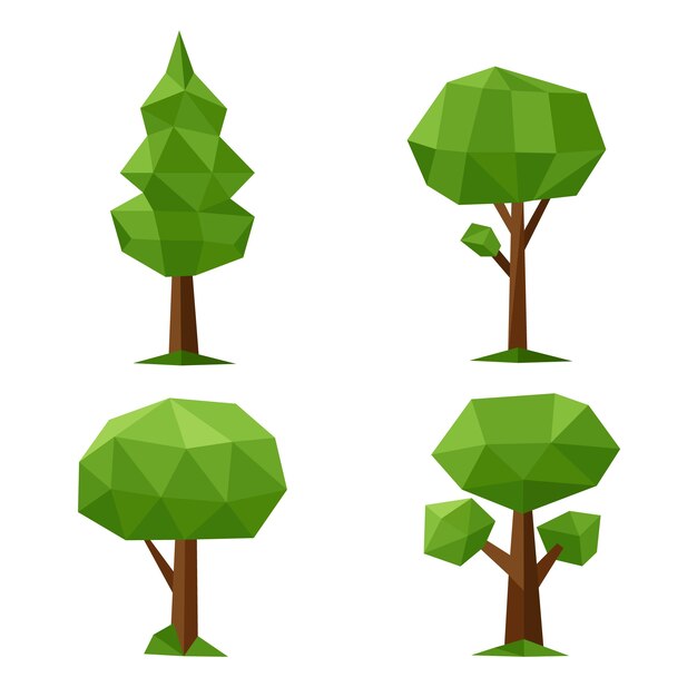 Elementos de naturaleza low poly de diseño plano