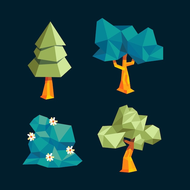 Elementos de naturaleza low poly de diseño plano