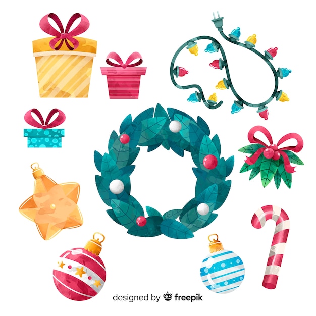 Elementos de Navidad de acuarela