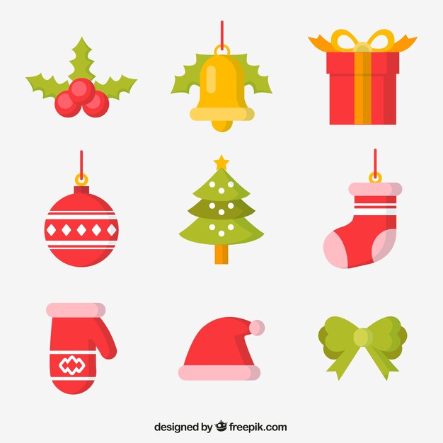 Elementos de navidad coloridos con diseño plano
