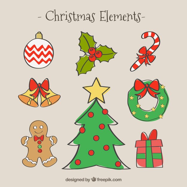 Elementos navidad dibujada a mano