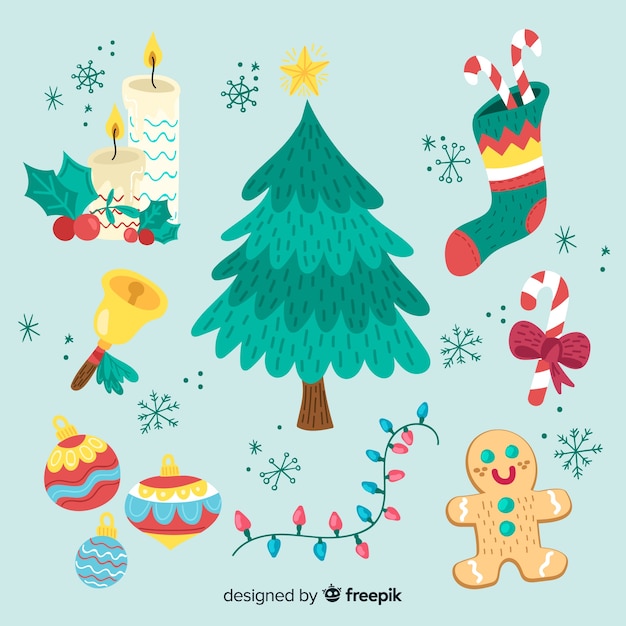 Elementos navidad dibujada a mano