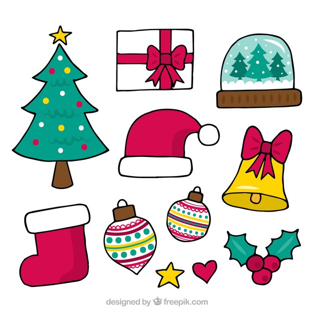 Elementos de navidad dibujados a mano