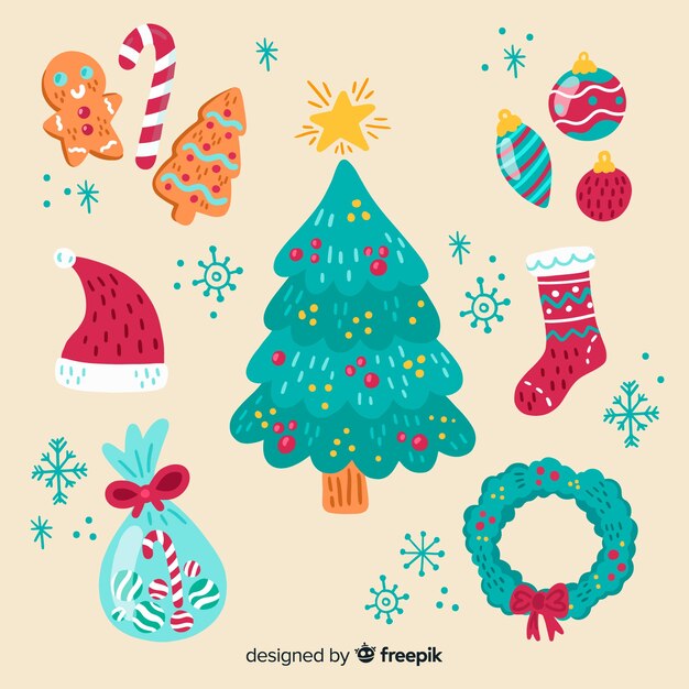 Elementos navidad dibujados a mano