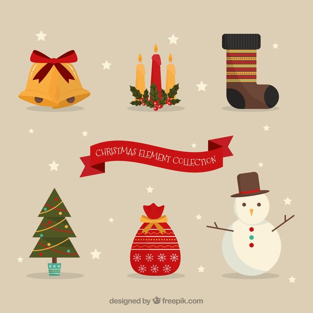 Elementos de navidad en diseño flat