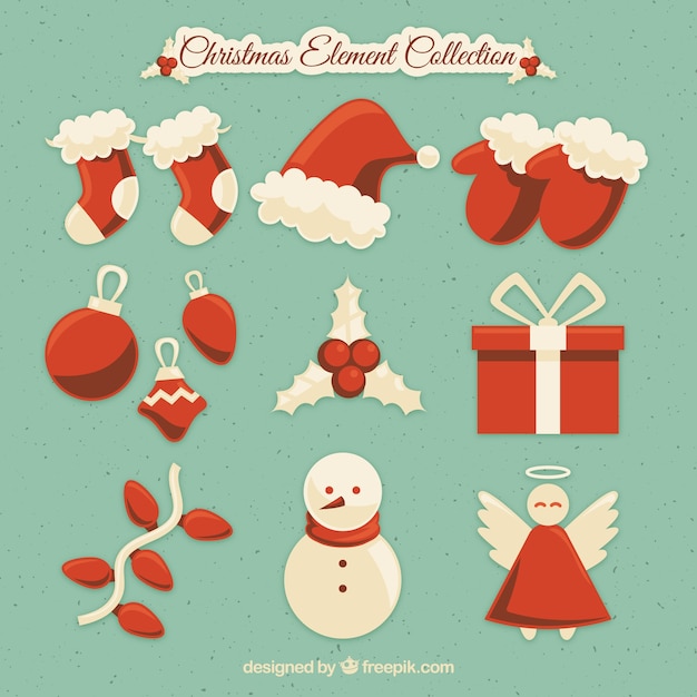 Vector gratuito elementos de navidad con diseño plano