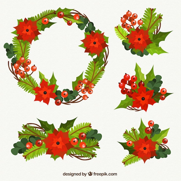 Vector gratuito elementos de la navidad florales