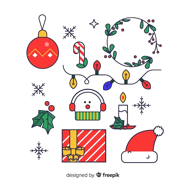 Vector gratuito elementos navidad lineales