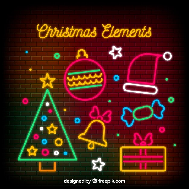 Elementos de navidad de neón