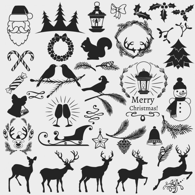 Vector gratuito elementos navideños, blanco y negro