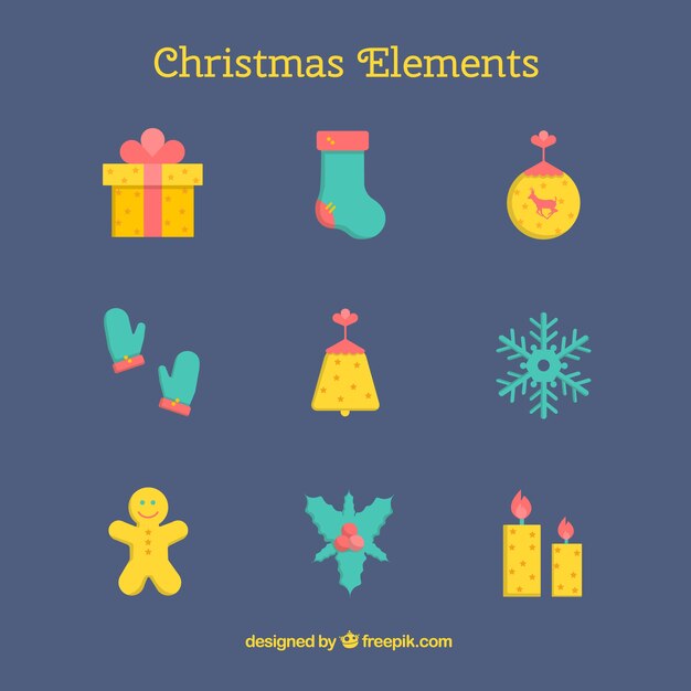 Elementos navideños en tonos amarillos y azules