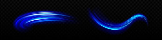 Elementos de neón ondulados de luz azul con efecto swoosh