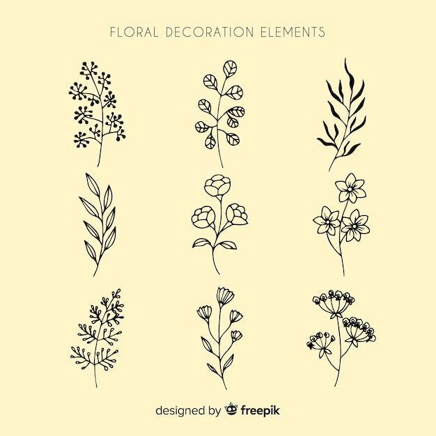 Vector gratuito elementos ornamentales florales dibujados a mano