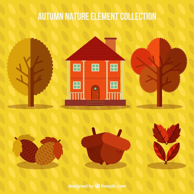 Vector gratuito elementos del otoño en tonos verdes y marrones