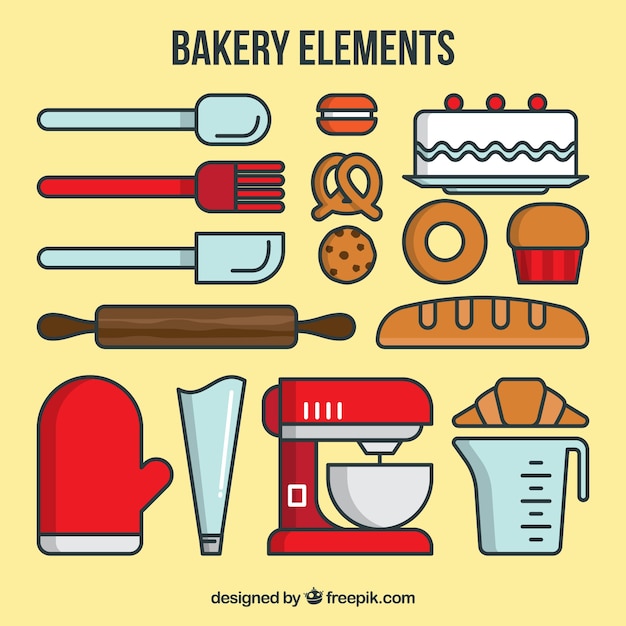 Vector gratuito elementos de panadería lineales