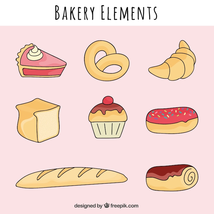 Vector gratuito elementos de panadería con pretzel