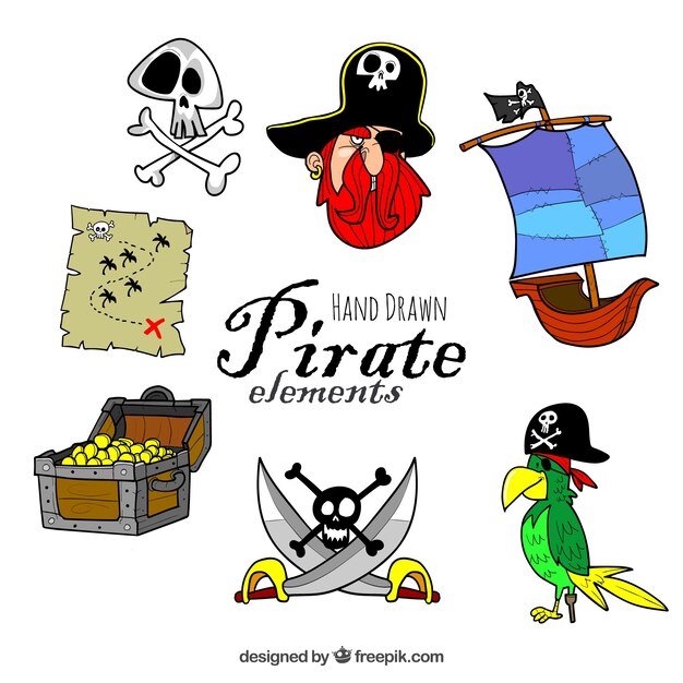 Elementos de pirata dibujados a mano