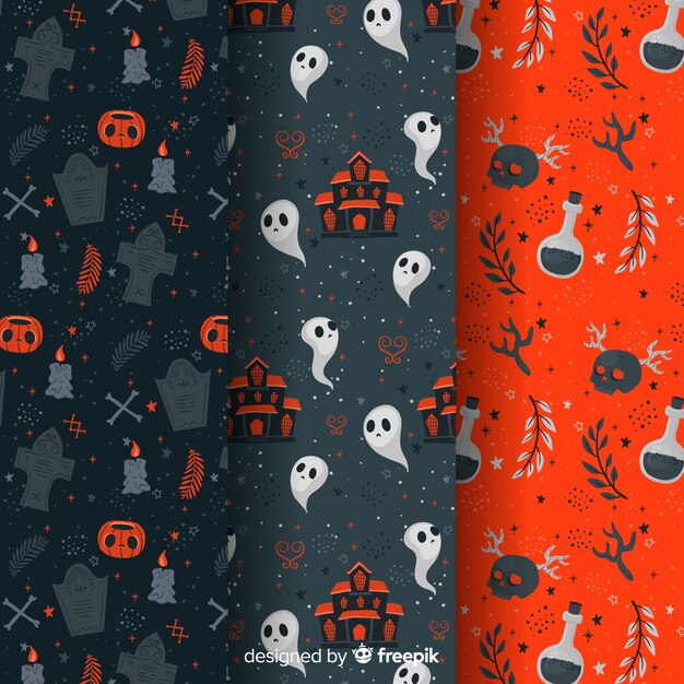Elementos planos de colección de patrones de halloween goth