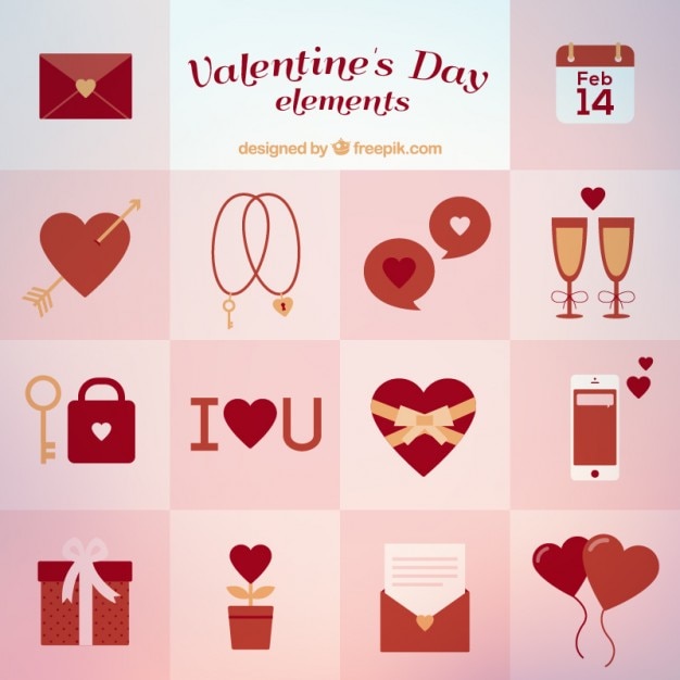 Elementos planos del día de San Valentín