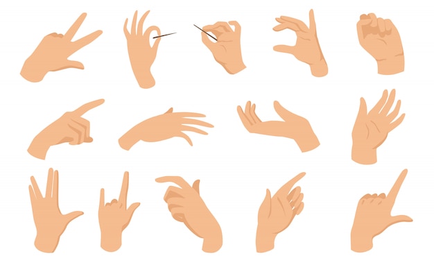 Elementos planos de gestos con las manos femeninas