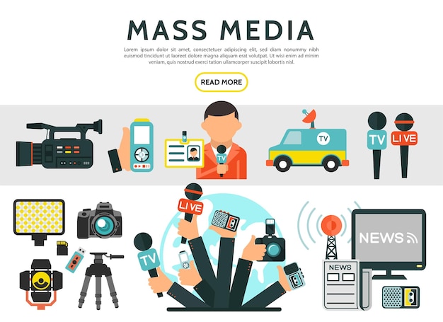 Elementos planos de los medios de comunicación con reportero, fotos, cámaras de video, noticias, micrófonos de automóviles, televisión, radio, torre | Vector Gratis Elementos planos de los medios de comunicación con reportero, fotos, cámaras de video, noticias, micrófonos de automóviles, televisión, radio, torre | Vector Gratis