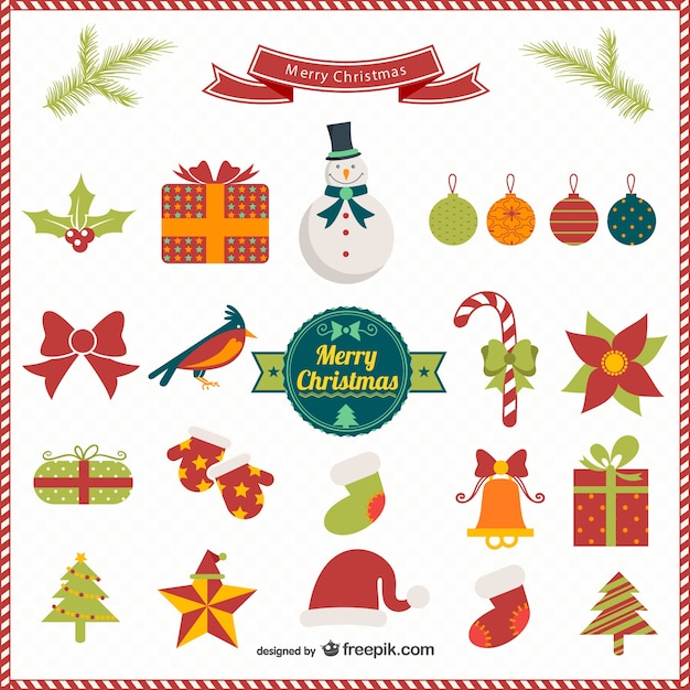 Elementos planos de Navidad vintage