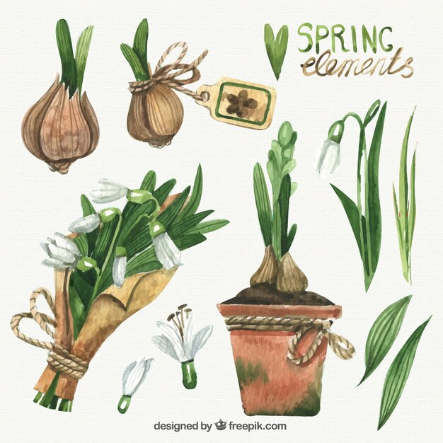 Elementos de primavera realistas dibujados a mano